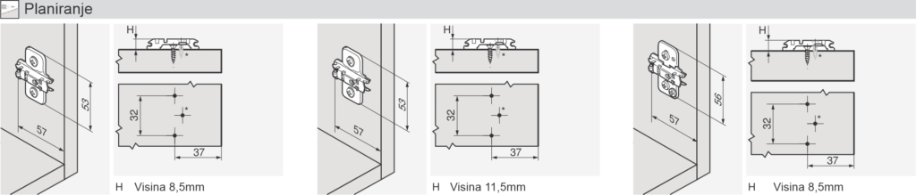 Montažna pločica za šarke Blum H=2 - Slika 2