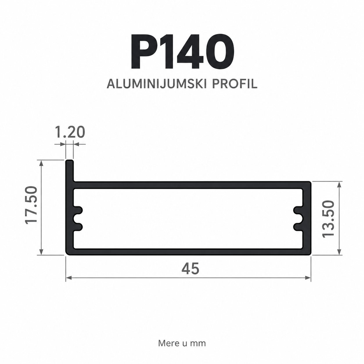 ALUMINIJUMSKI PROFIL ZA RAMOVE P140 (3 metra) - Slika 2